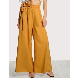 SHEIN Paperbag Waist Palazzo Pants Wide Leg Sz M Mustard Yellow Gold